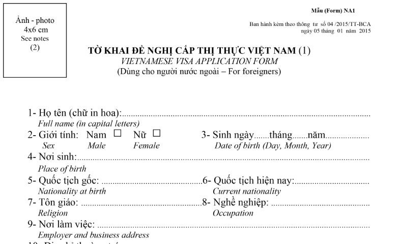 Vietnam Vize Başvuru Formu 2